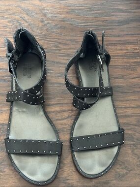 Black Studded Ankle-Strap Sandals by Fletcher & Bloom